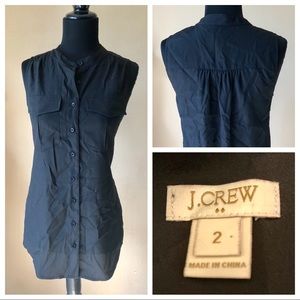 J Crew Button Front Black Sleeveless Blouse Sz 2